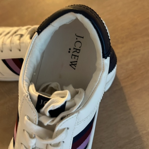 J. Crew women’s White Sneakers with Purple and navy stripes.

Worn several times - Picture 11 of 12